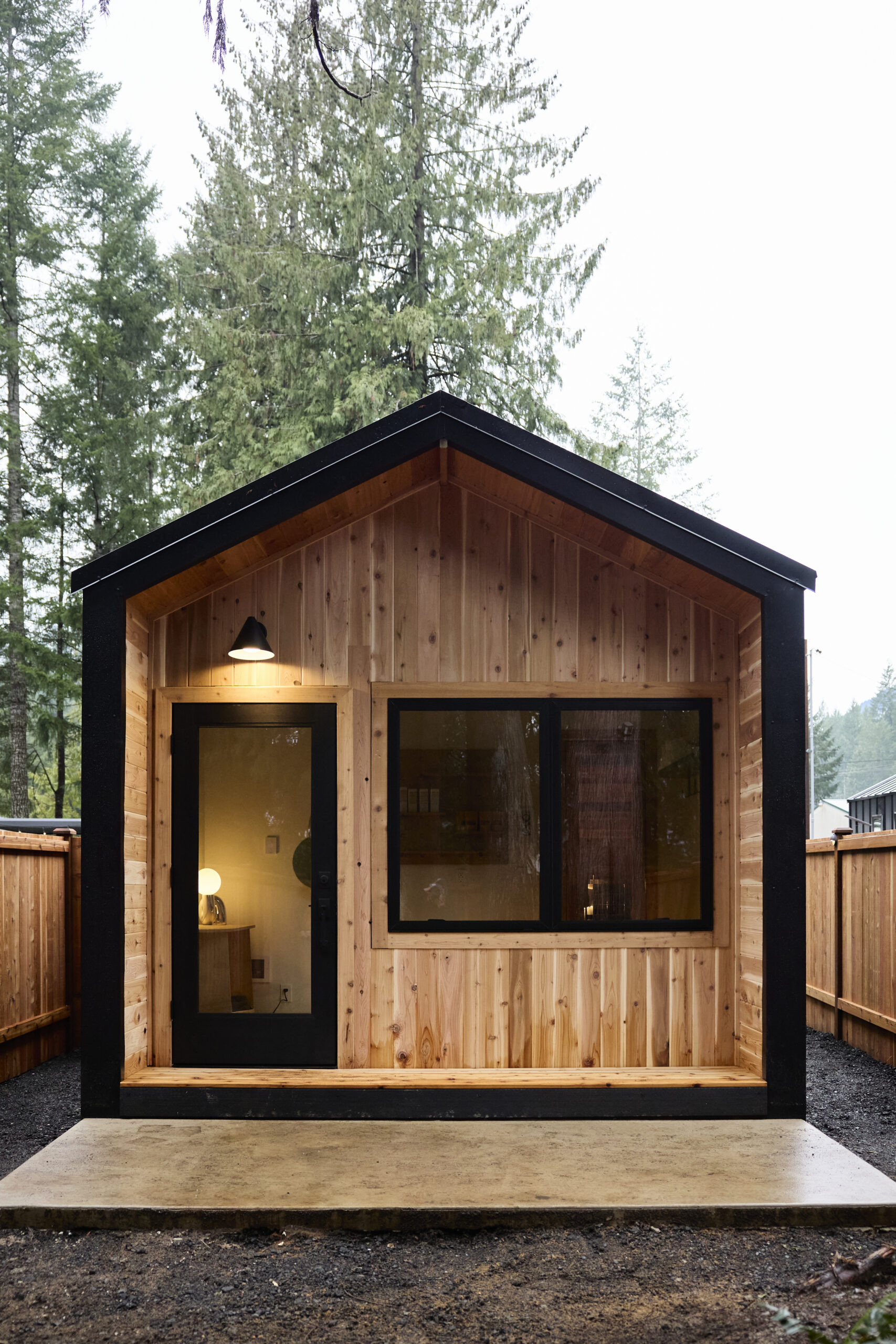 Cedar clad modern exterior of sauna