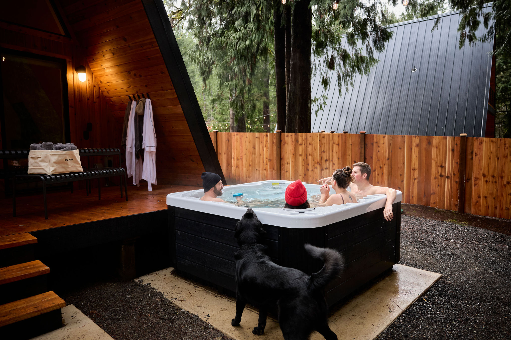 A private hot tub at dusk