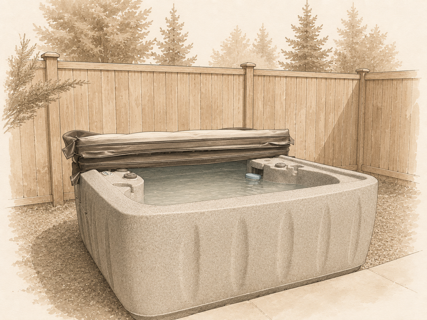 Hot tub cover being folded back, ready to place on the ground