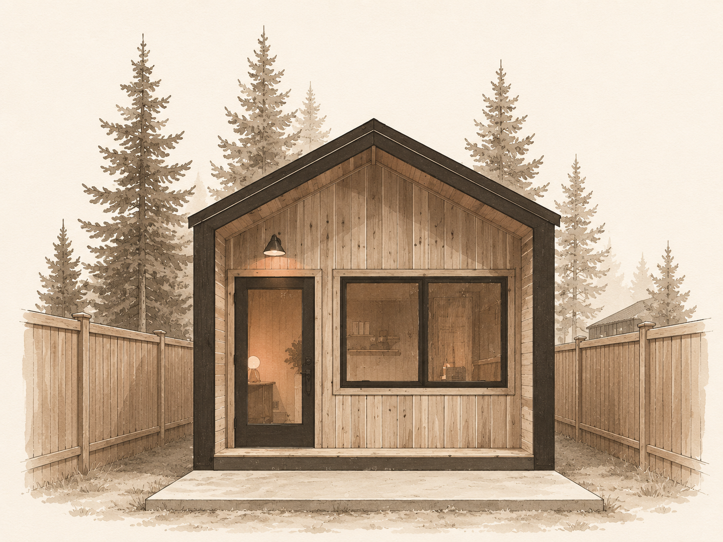 Exterior of the sauna with the path from Basecamp visible