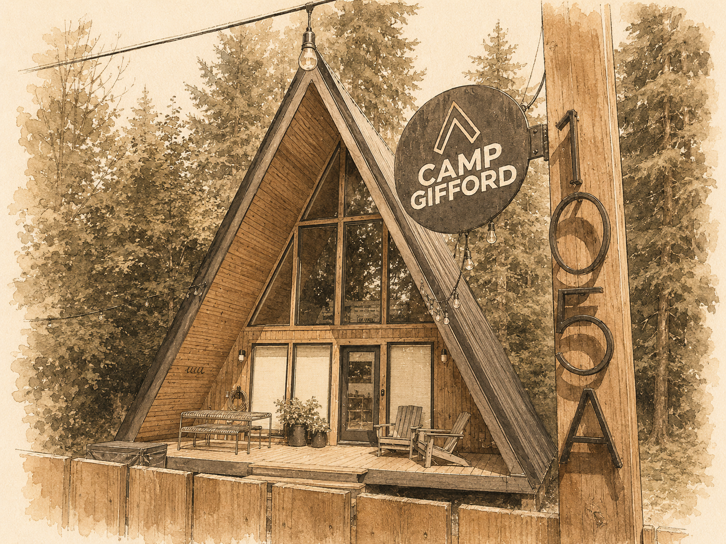 The Camp Gifford A-frame, viewed from the entry