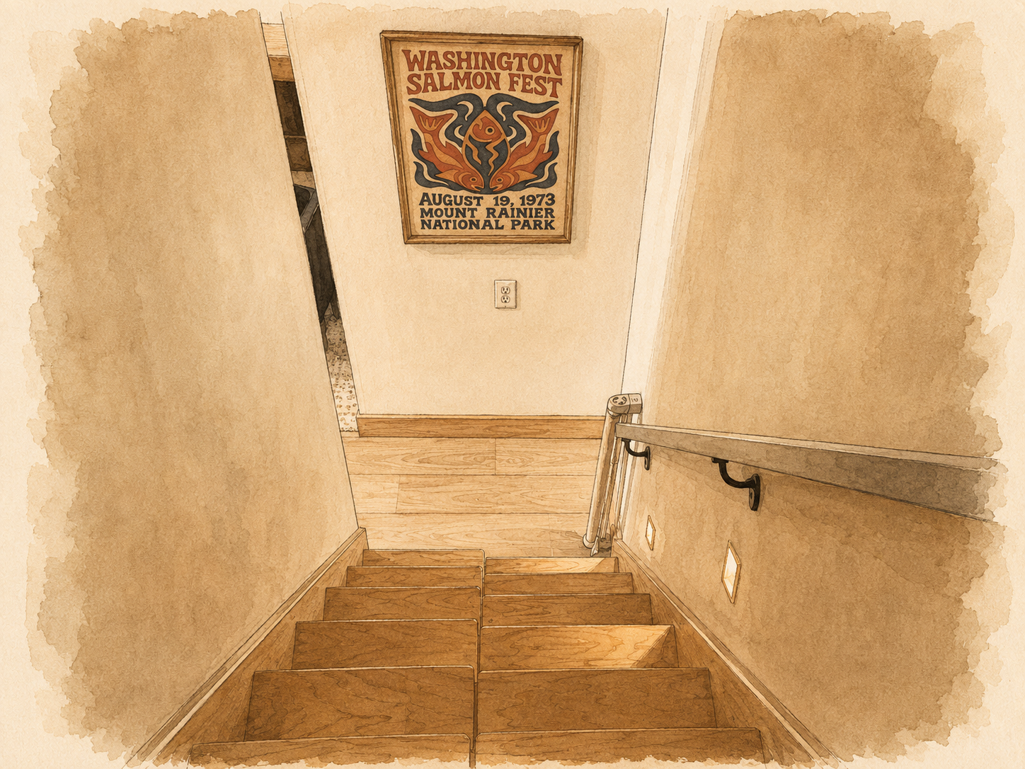 The loft stairs, showing pitch and handrail
