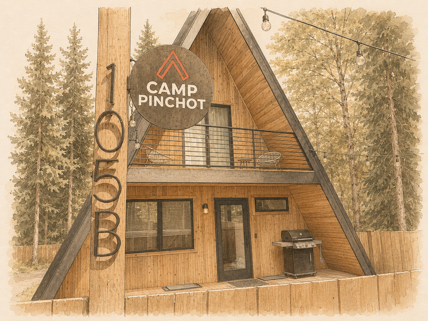 The Camp Pinchot A-frame, viewed from the entry