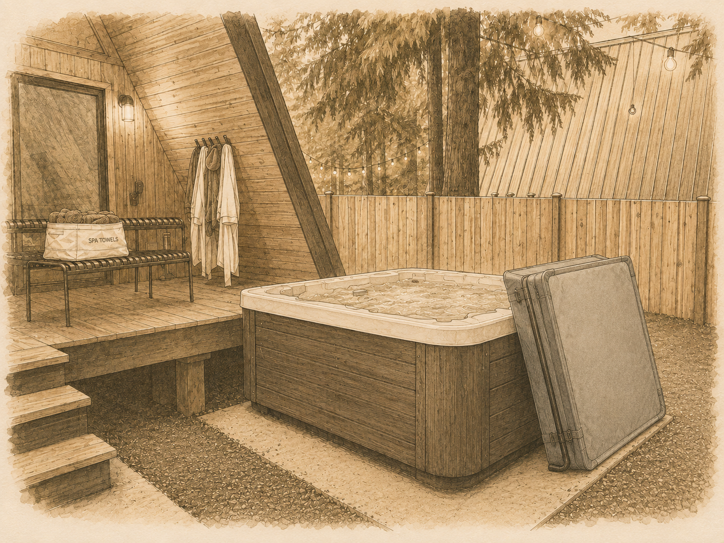 Hot tub cover being folded back, ready to place on the ground